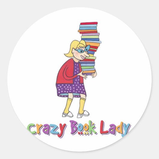 Crazy Book Lady Runder Aufkleber (Vorderseite)