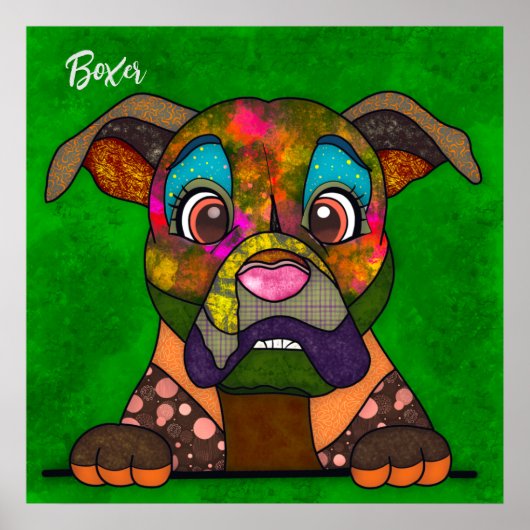 Crazy Boxer Hund gesichtshandgemalt Poster (Vorne)