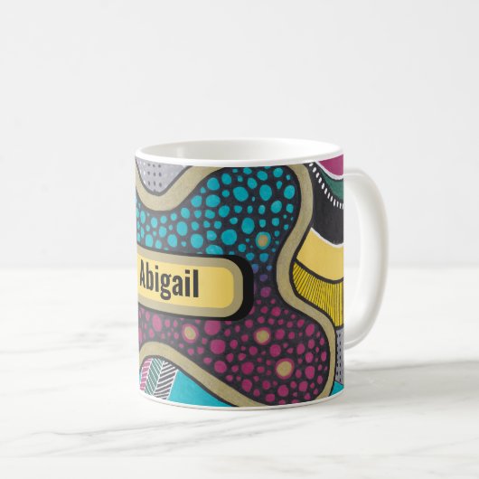 Crazy bright bright amoeba, Ihr Name, Doodle Art Kaffeetasse (VorderseiteRechts)