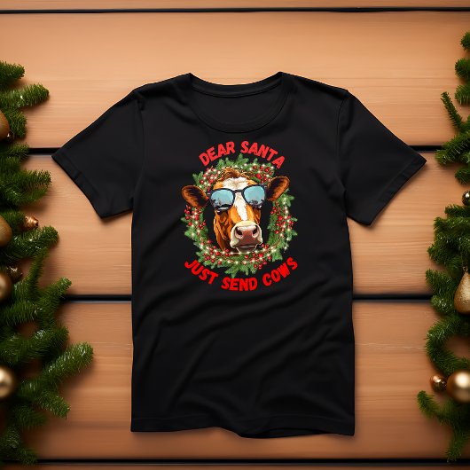 Crazy Brille Kuh Weihnachtskranz T-Shirt
