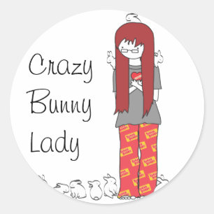 CRAZY BUNNY LADY RUNDER AUFKLEBER