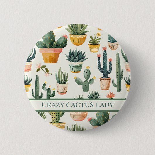 "Crazy cactus lady! Text über ein Kakteen-Design Button (Vorderseite)