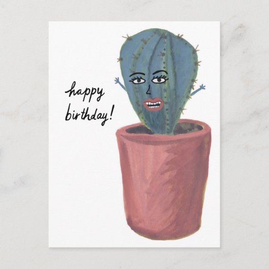 Crazy Cactus Lady Watercolor HAPPY BIRTHDAY Postkarte (Vorderseite)