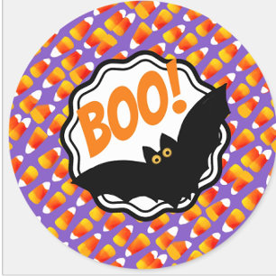 Crazy Candy Corn Black Bat Boo! Quadratischer Aufkleber