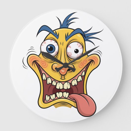 Crazy Cartoon Face - Funny Wacky Expression Design Große Wanduhr (Vorderseite)