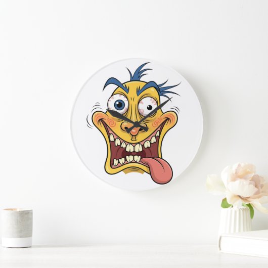 Crazy Cartoon Face - Funny Wacky Expression Design Große Wanduhr (Zuhause)
