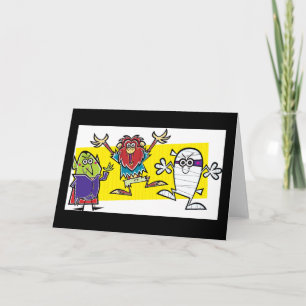 Crazy Cartoon Halloween Vanpire Ghost Werewolf Karte