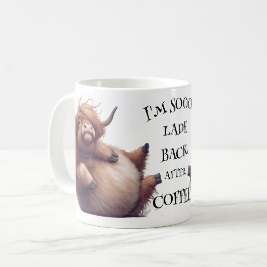 Crazy Cartoon Highland Cow Kaffeetasse (Vorderseite Links)