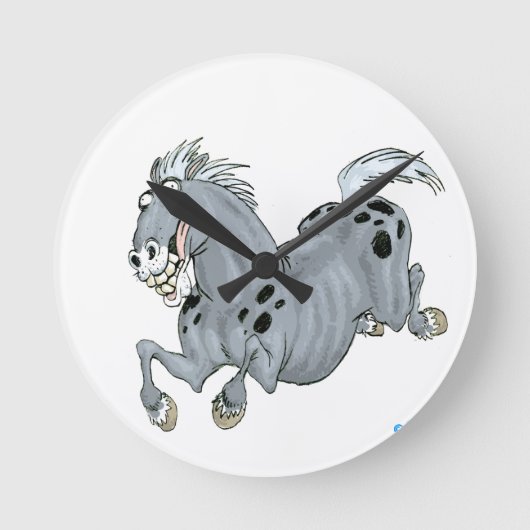 Crazy Cartoon Horse Wall Clock Runde Wanduhr (Vorderseite)
