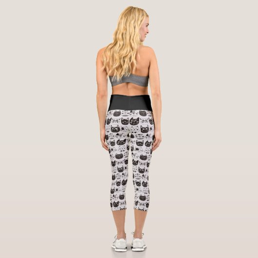 Crazy Cat Faces Muster Capri Leggings (Rückseite)