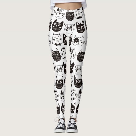 Crazy Cat Faces Muster Leggings (Vorderseite)