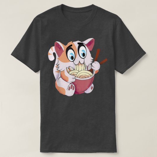 Crazy Cat Freaking Cat Isst Ramen Pasta Soup T-Shirt (Design vorne)