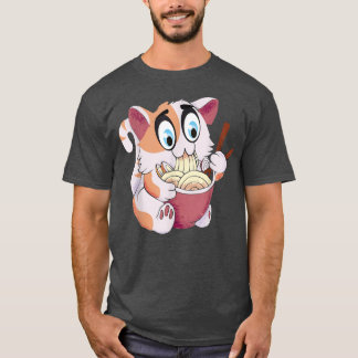 Crazy Cat Freaking Cat Isst Ramen Pasta Soup T-Shirt