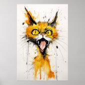Crazy Cat im Stil von Ralph Steadman: Gelb C Poster (Vorne)
