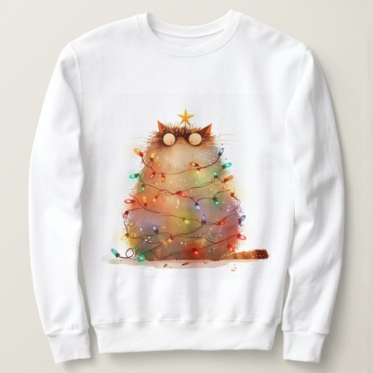 Crazy Cat In Christmas Lights Funny Cat Sweatshirt (Design vorne)