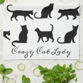 Crazy Cat Lady Black Cat Silhouetten Geschirrtuch (Gefaltet)