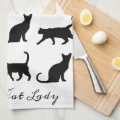 Crazy Cat Lady Black Cat Silhouetten Geschirrtuch (Viertel Falte)