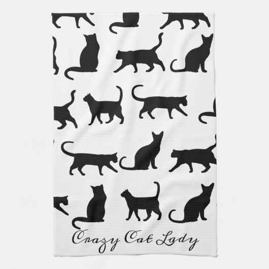 Crazy Cat Lady Black Cat Silhouetten Geschirrtuch (Vertikal)