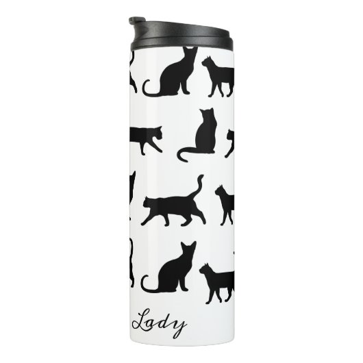 Crazy Cat Lady Black Cat Silhouetten Thermosbecher (Nach rechts gedreht)