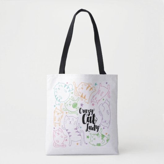 Crazy Cat Lady farbenfrohe Cartoon Pattern Geschen Tasche (Vorderseite)