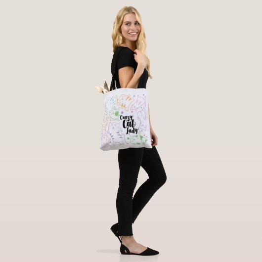 Crazy Cat Lady farbenfrohe Cartoon Pattern Geschen Tasche (Am Model)