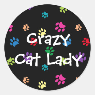 Crazy Cat Lady farbenfrohe gestrichene Paw Prints Runder Aufkleber