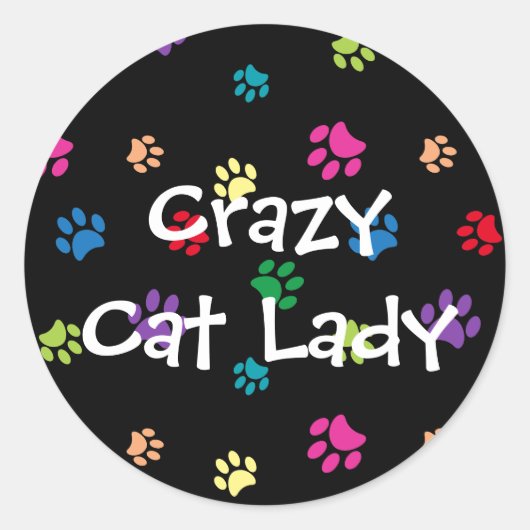 Crazy Cat Lady farbenfrohe gestrichene Paw Prints Runder Aufkleber (Vorderseite)
