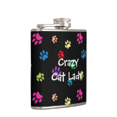 Crazy Cat Lady farbenfrohe Paw Prints Flachmann (Rechts)