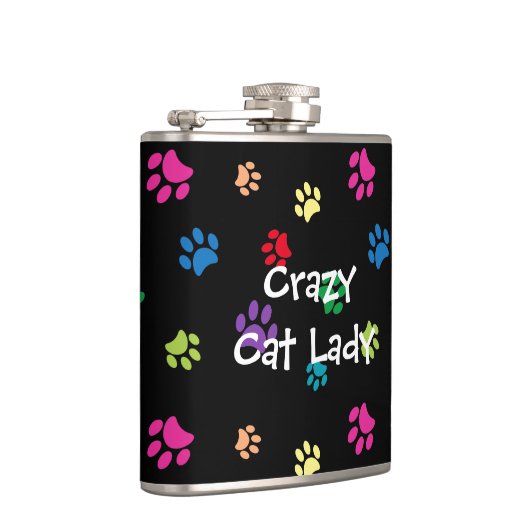 Crazy Cat Lady farbenfrohe Paw Prints Flachmann (Rechts)