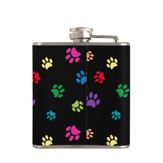 Crazy Cat Lady farbenfrohe Paw Prints Flachmann (Rückseite)