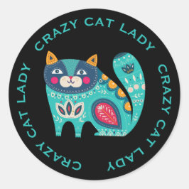 Crazy Cat Lady, farbenfrohe, stilisierte Katze Runder Aufkleber