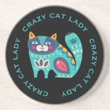 Crazy Cat Lady, Fun Stylisierte Katze auf schwarz