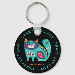 Crazy Cat Lady, Fun Stylized Cat Illustration Schlüsselanhänger