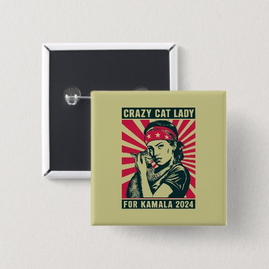 Crazy Cat Lady für Kamala 2024 Button (Vorne & Hinten)