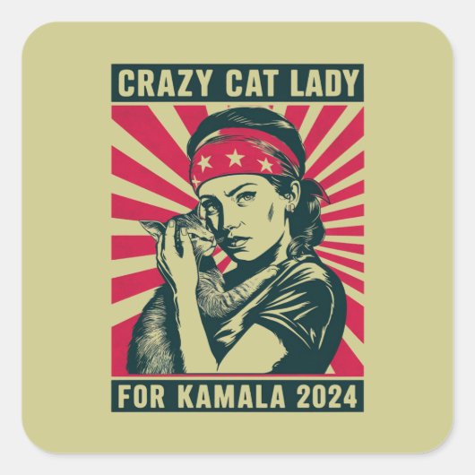 Crazy Cat Lady für Kamala 2024 Quadratischer Aufkleber (Vorderseite)