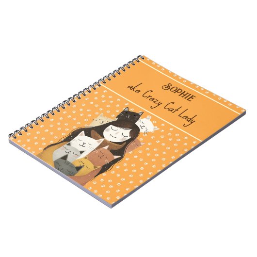 Crazy Cat Lady Illustration mit Name Funny Notizblock (Linke Seite)