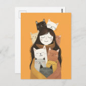 Crazy Cat Lady Illustration Niedlich & Quirky Postkarte (Vorne/Hinten)