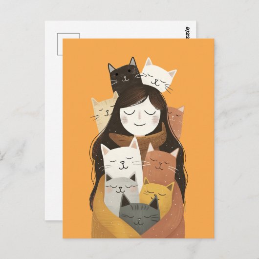 Crazy Cat Lady Illustration Niedlich & Quirky Postkarte (Vorne/Hinten)