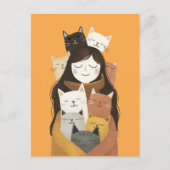 Crazy Cat Lady Illustration Niedlich & Quirky Postkarte (Vorderseite)
