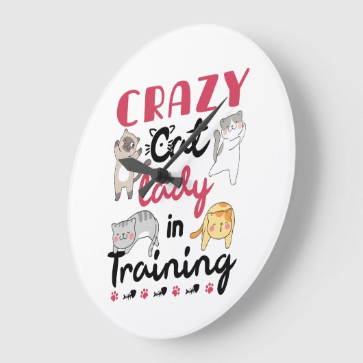 Crazy Cat Lady im Training Große Wanduhr (Winkel)