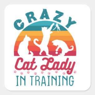 Crazy Cat Lady im Training Quadratischer Aufkleber