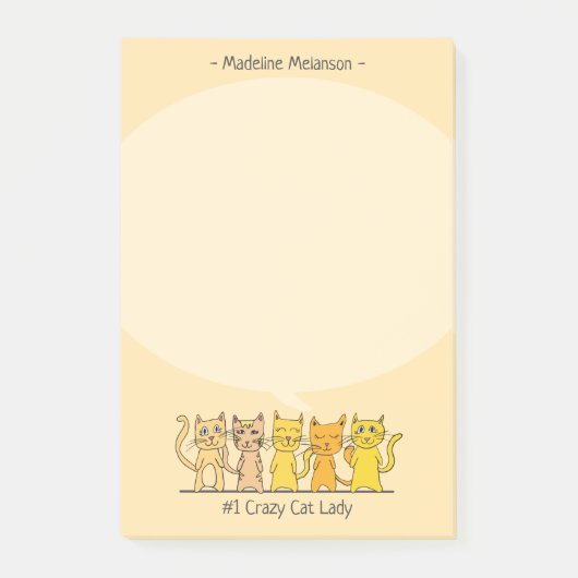 Crazy Cat Lady Kity Cartoon Personalisiert Post-it Klebezettel (Vorderseite)