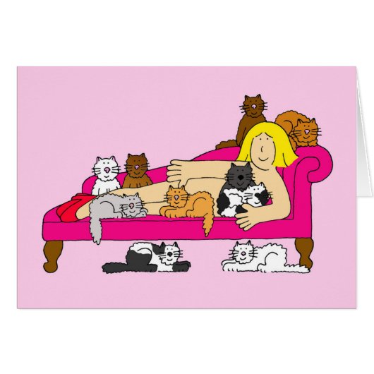 Crazy Cat Lady mit Cats Cartoon (Vorderseite (Horizontal))