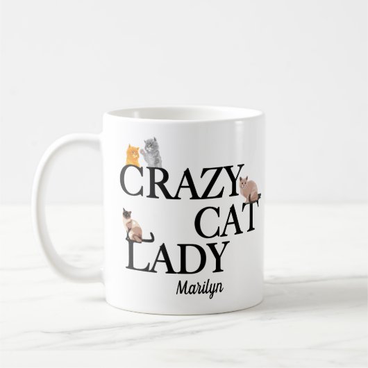 Crazy Cat Lady Niedlich Monogram Kaffeetasse (Links)