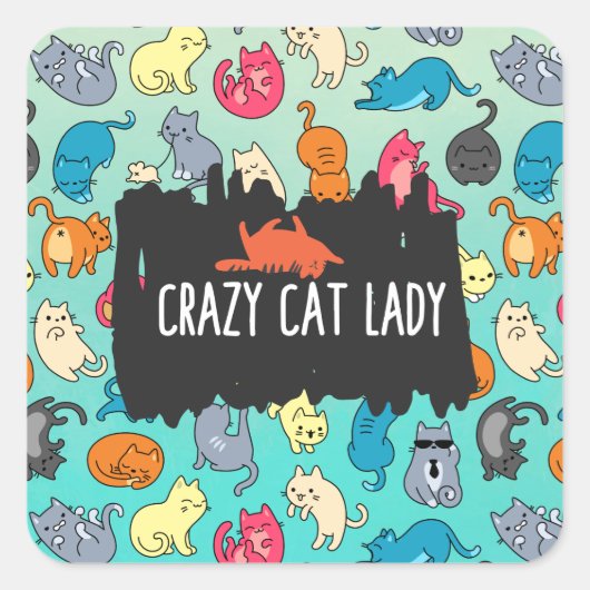 Crazy Cat Lady Niedlich und spielerisch Cat Patter Quadratischer Aufkleber (Vorderseite)
