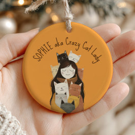 Crazy Cat Lady on Paw Pattern Individuelle Name Ge Keramik Ornament