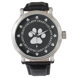 Crazy Cat Lady Paw Print Armbanduhr