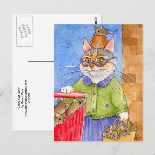 Crazy Cat Lady Postcard Postkarte (Vorne/Hinten)