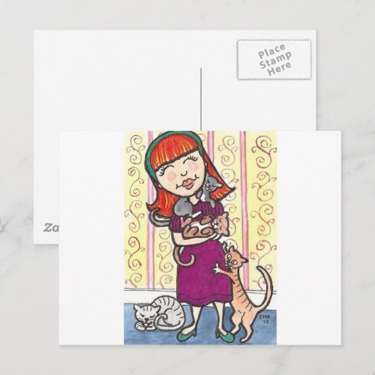 Crazy Cat Lady Postkarte (Vorne/Hinten)
