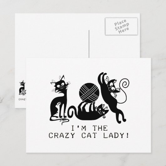 Crazy Cat Lady Postkarte (Vorne/Hinten)